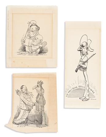 DAVID LEVINE (1926-2009) Group of 7 cartoons featuring political figures of the 1960s, primarily Mao Zedong, Charles DeGaulle, Lyndon B